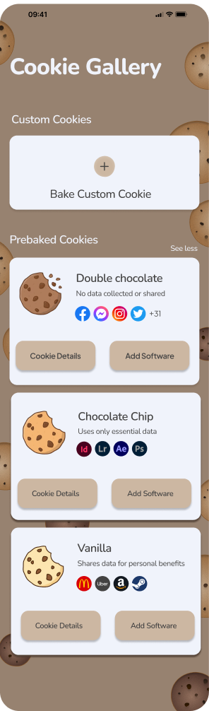 Latest redesign of the Cookie Gallery with flat illustrated cookie icons